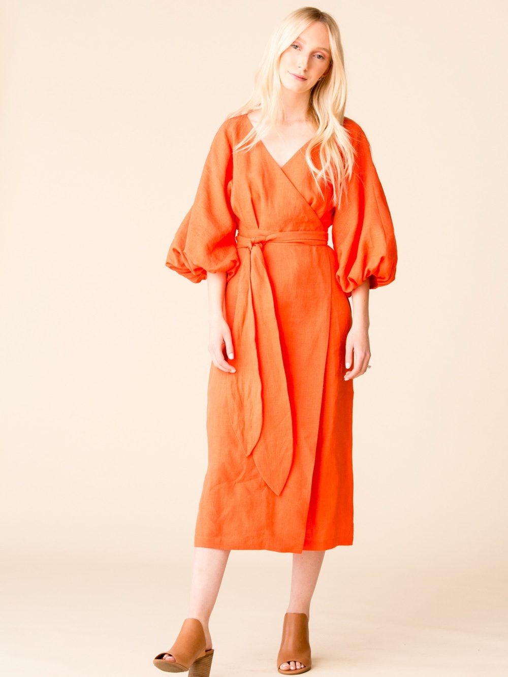 Nwot Mara Hoffman francesca wrap Dress in poppy with Balloon Sleeves